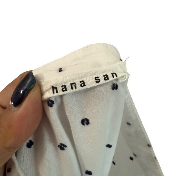 Hana San White Black Swiss Dot Boxy Oversized Long Sleeve Button Shirt Small - Picture 2 of 7